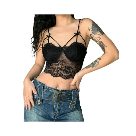 

Asashitenel Chic Women Vintage Bustier Bralette Lace Corsets Tops Sexy Lady See Through Backless Camis Y2K Fairy Cropped Tops