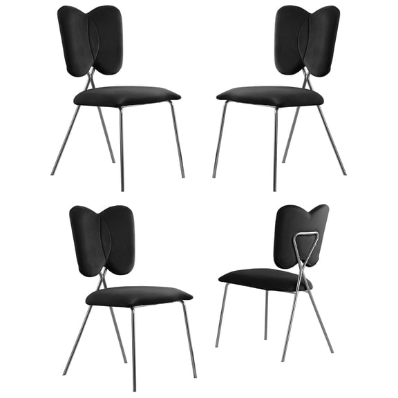 Winged Side Chairs with Black Velvet and Silver Chrome Base (Set of 4)