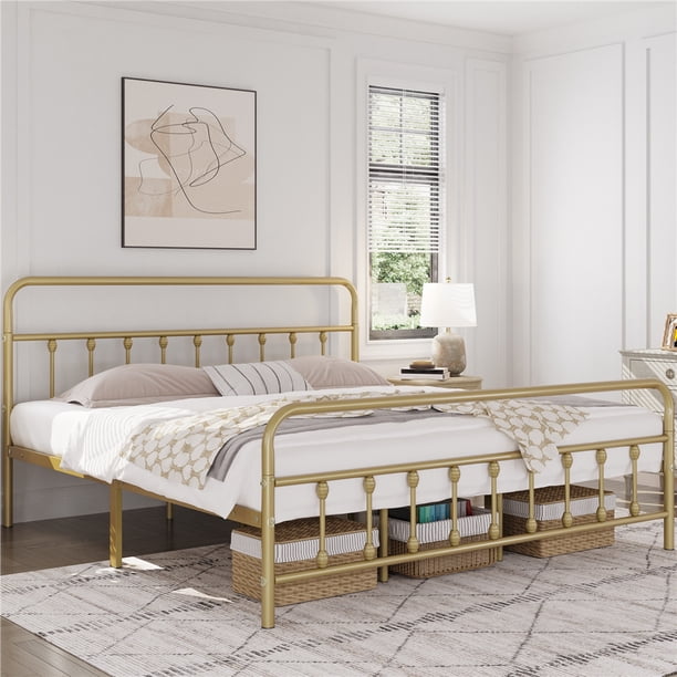 Yaheetech Classic Platform Bed with High Headboard and Footboard,King,Antique Gold - Walmart.com