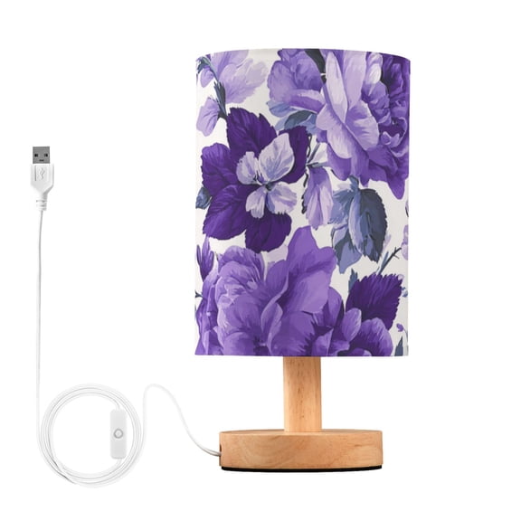 Beautiful Purple Florals Table Lamp with USB Port LED Warm Light Lamp Night Light Home Decor