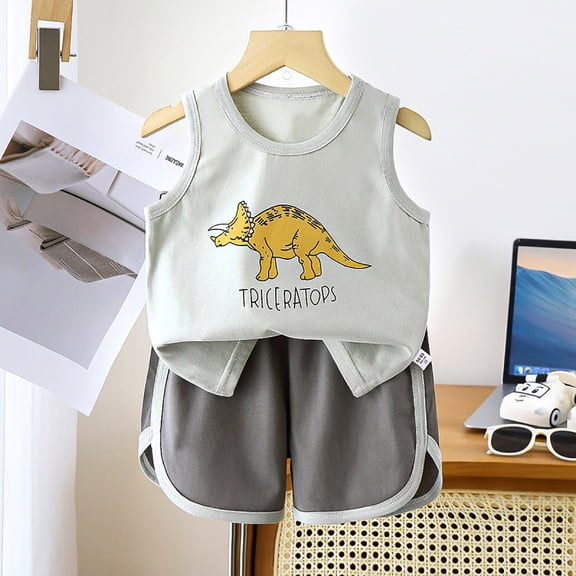 Boy Clothes Toddler Baby Boys Summer Outfits Sleeveless Patchwork T-Shirt Dinosaurs Tank Tops and Shorts Set Cute Clothing Toddler Boy Clothes Shorts Sets