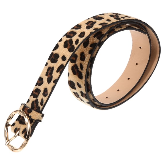 COSMOBETTY 1Pcs Belts for Women Jeans Leopard Print Thin Round Buckle Casual Vintage Style PU Leather Alloy