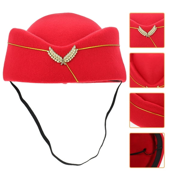 Pawsdot Women's Flight Attendant Costume Accessories Hat Red 1Pcs