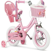 GLAF 12 in Kids Bicycle, Girls' Bike with Training Wheels, Streamers & Basket - Perfect for Ages 2-9, Pink