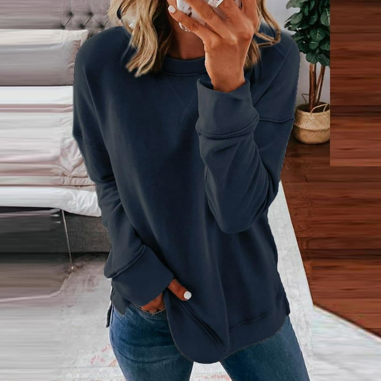 Fashion Slouchy Sweatshirt for Women Crew Neck Pullover Long Sleeve Drop  Shoulder Fall Casual Oversized T Shirts 