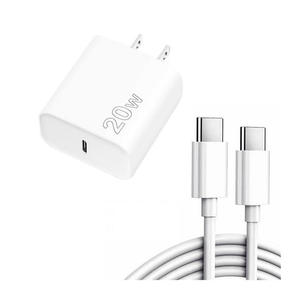 Kit Cargador Tipo C 20W + Cable USB-C a USB-C de 2m Carga Rápida y Protección Inteligente
