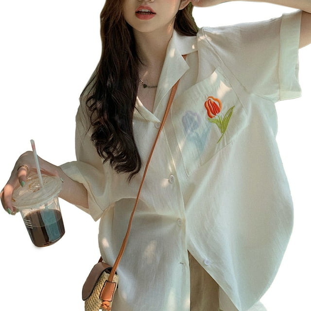 Camisa con botones y estampado de flores para mujer,Camisa con botones para mujer Camisa de manga corta con botones para mujer Camisa holgada con botones para mujer Valor excepcional