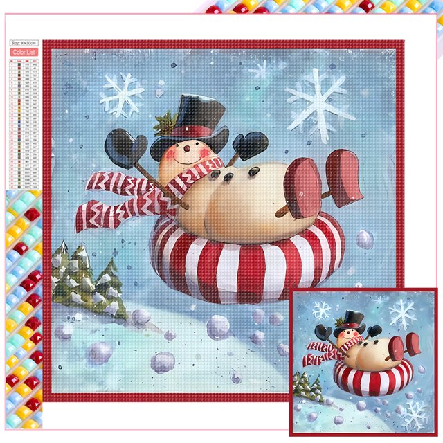 (ZQA1891) Serie Dibujos Animados Muñeco Nieve Con Diamantes Resina 30x30CM Tamaño Lienzo 35x35CM