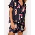 thumbnail image 3 of SheShow Cowboy Boots Print Silky Casual Short Sleeve Pajama Set for Women, Black, M, 3 of 5