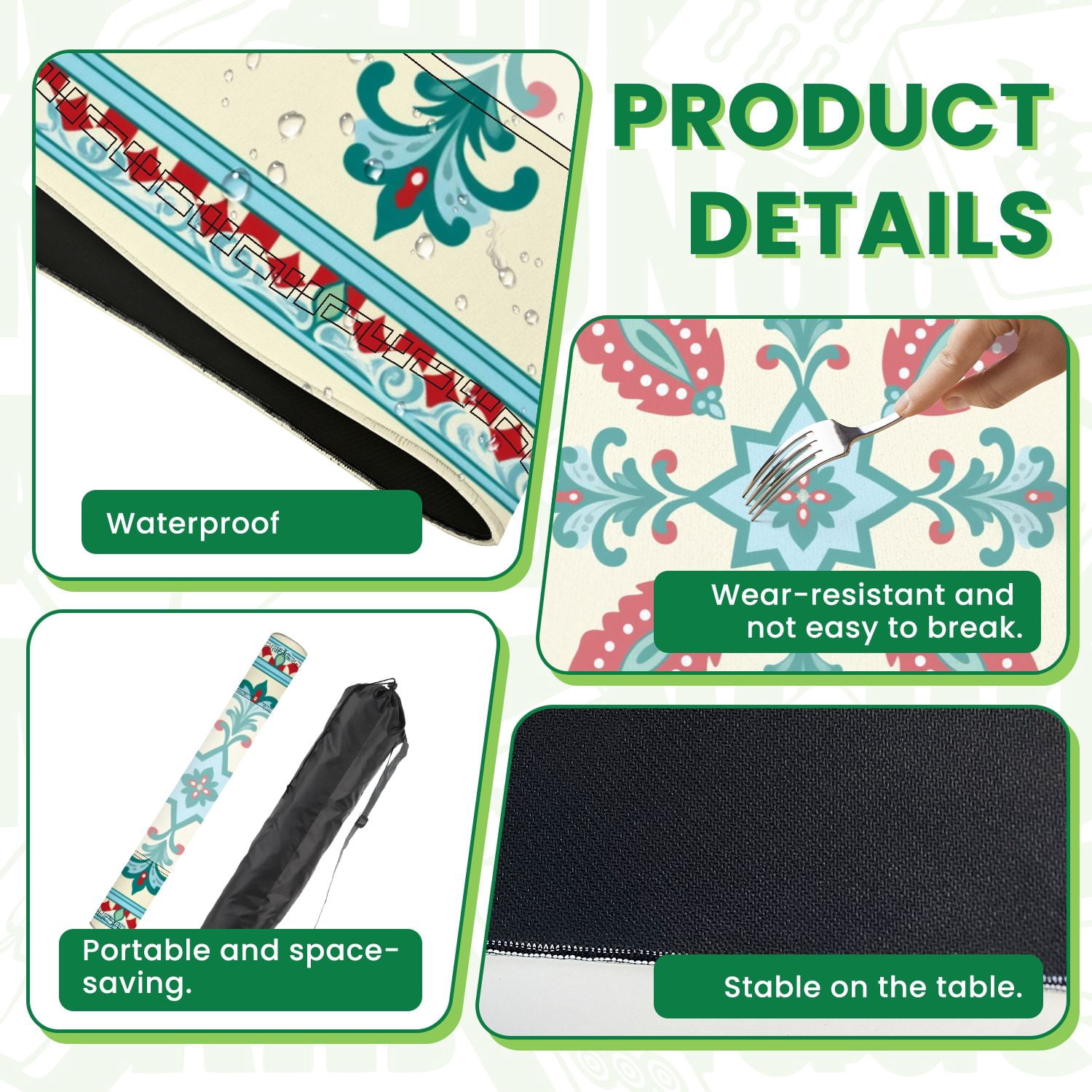 Mahjong Mat 31.5" x 31.5" Turkish Inspired Floral Geometric Red Blue Accents Non-Slip Noise Reduction American Mahjong Tiles Table Cover for Dominoes Poker Card Board Games Gift