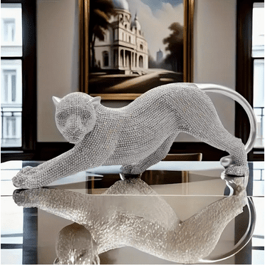 Cheetah Statue Classical Leopard Figurines Modern Style Home Office Desktop Resin Cheetah Decor Sculpture Decorative Gift (Golden)