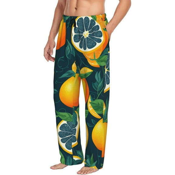 Picia Fresh Orange Mens Soft Woven Cotton Elastic Waistband Sleep Pajama Pant Lounge Sleep Pant With Pockets And Drawstring-Small