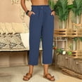 thumbnail image 2 of KALE Women Linen Pants Baggy Sweatpants White for Tightness Trousers Pocket Casual Plus Size Women's Pants Navy, 2 of 4