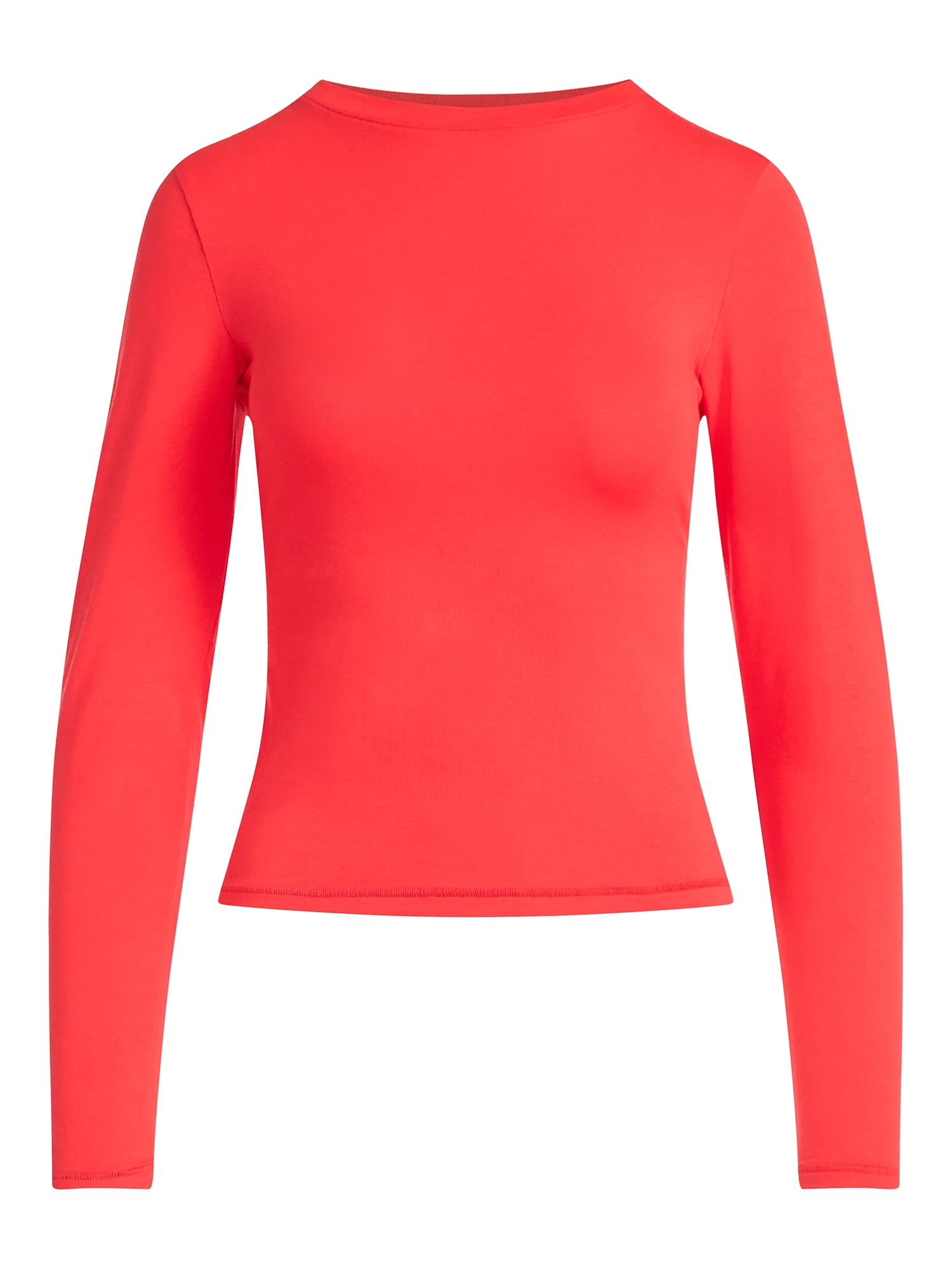 Scoop Women’s Stretch Cotton Blend Crewneck Tee with Long Sleeves, Sizes XS-XXL