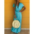 thumbnail image 3 of Polka Dot V Cou Maxi Robe à Manches Courtes Robe Décontractée pour les Vêtements d'Été et de Printemps pour Femmes, 3 of 7