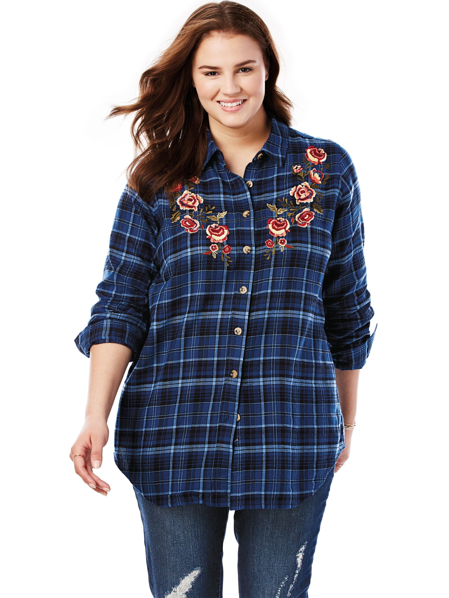 Woman Within Plus Size Classic Flannel Shirt