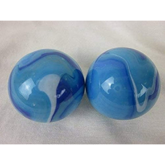 Big Game Toys Set of 2 ICE Blue 35mm Boulder Blue/White Swirl Large Shooter Solid Glass Marbles Home Decor/Vase Filler/Aquarium
