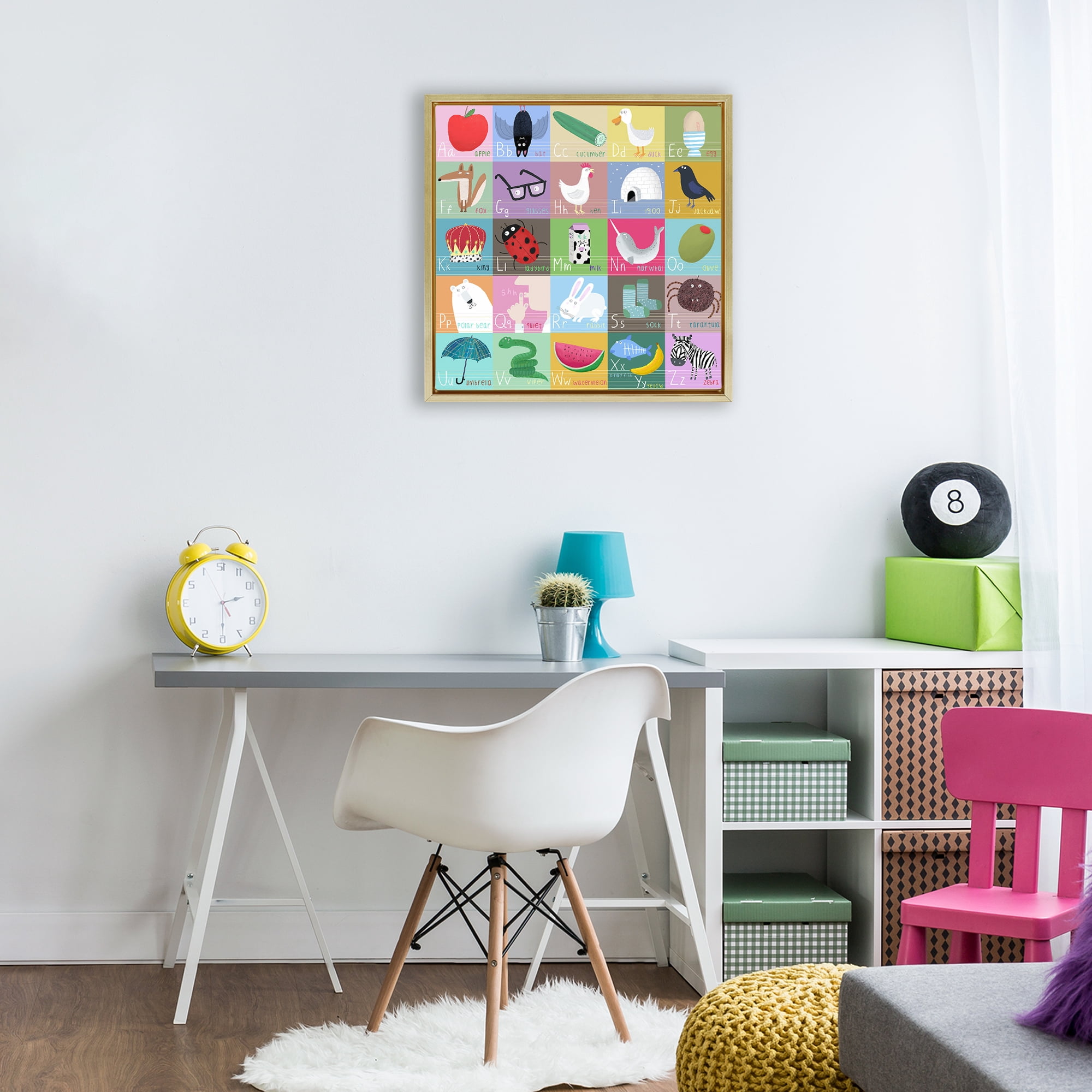 Stupell Industries Alphabet Learning First Words Gold Framed Floater Canvas Wall Art, design by Carla Daly