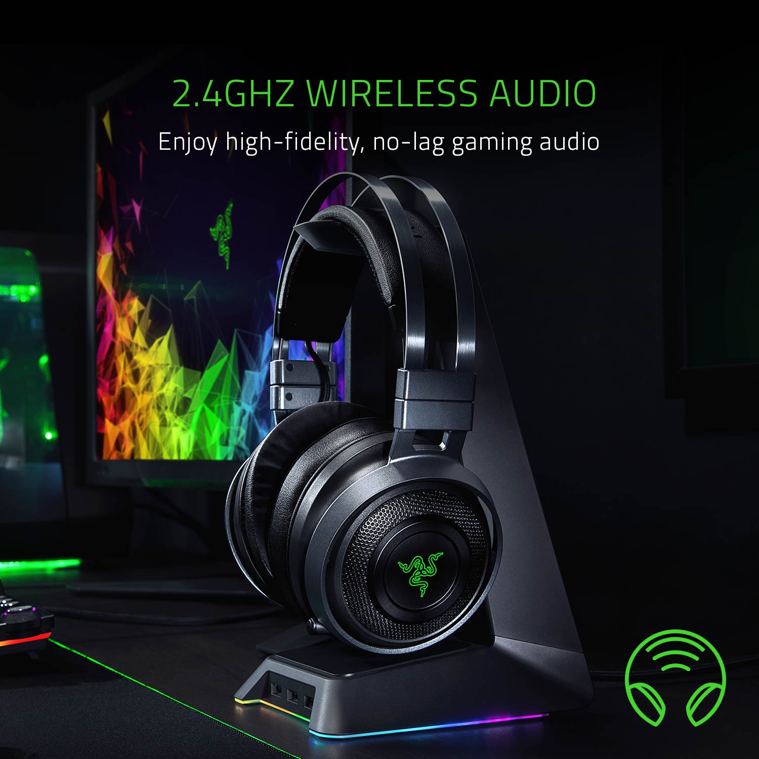 Razer Nari Ultimate Wireless 7.1 Surround Sound Gaming Headset: THX Audio & Haptic Feedback - Auto-Adjust Headband - Chroma RGB - Retractable Mic - For PC, PS4, PS5 - Black - image 4 of 6