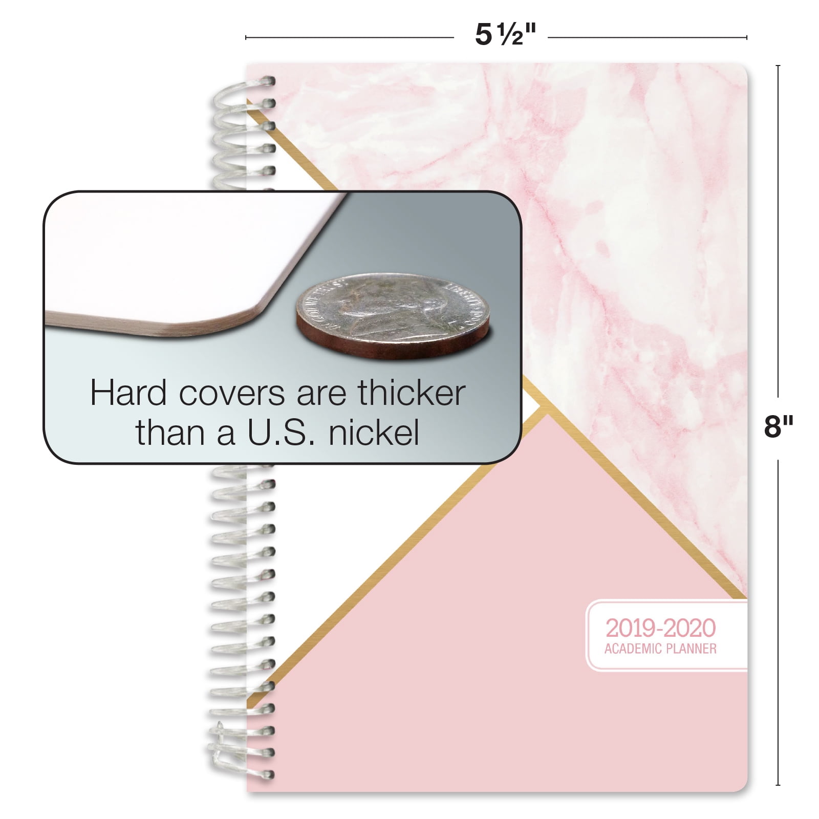 HARDCOVER Academic Year 2019-2020 Planner: Bonus Bookmark 8.5x11 Daily Weekly Monthly Planner Yearly Agenda Pink Marble July 2019 Through July 2020 Pocket Folder and Sticky Note Set