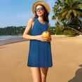 thumbnail image 3 of Easygdp Deep Blue Glitter para Vestido Transpirable de Mujer, Vestido Suelto de Manga Corta con Pliegues y Bolsillos para el Verano, 3 of 7