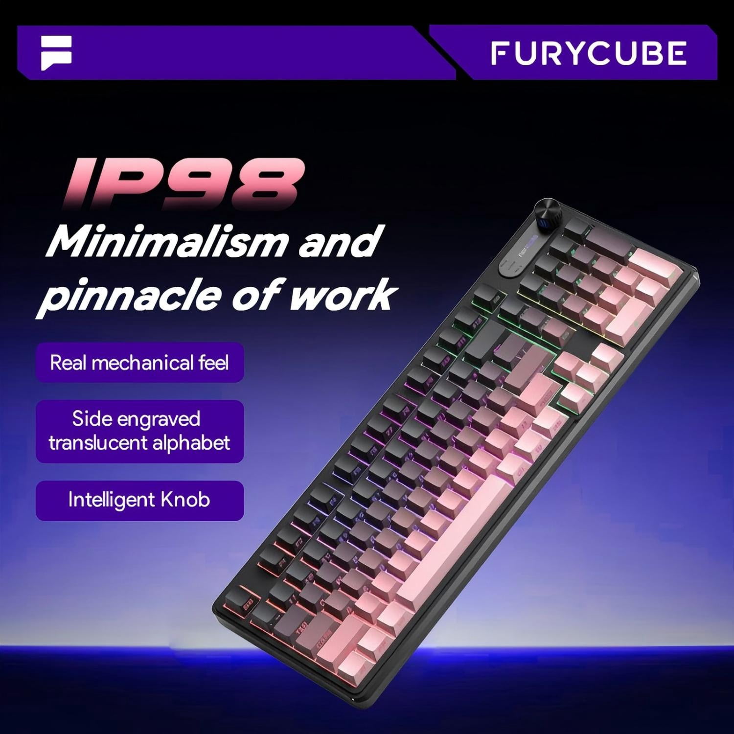 Rechale IP98 Mechanical Feel Keyboard, 98-Key Wired Gaming Keyboard, IPX8 Waterproof Side Printed PBT RGB Keycaps, 19-Key Anti-Ghosting (Black Pink)