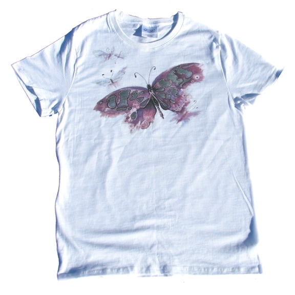 Solar Butterfly Color Changing On White Ladies Short Sleeve T-shirt-XL