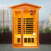 Xmatch Outdoor Sauna 2-Person Size, Far Infrared Mahogany Wooden Saunas Room with 1750W, 9 Low EMF Heaters, 10 Minutes Pre-Warm up