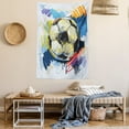 thumbnail image 2 of Soccer Tapestry, Spherical Soccer Ball Illustration with Colorful Distressed Details in Motion Art, Wall Hanging for Bedroom Living Room Dorm Decor, 60W X 80L Inches, Multicolor, by Ambesonne, 2 of 5