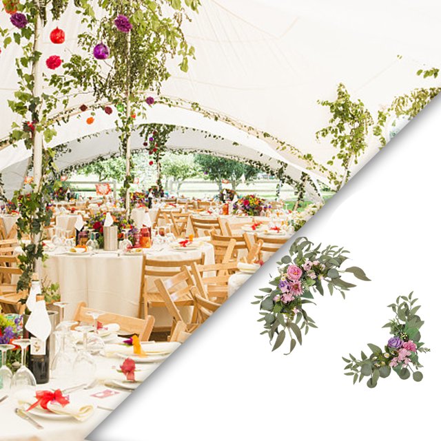 Ruiboury Romantic Wedding Arch With Fake Flowers Realistic Appearance No Withering Purple Peony 1Set