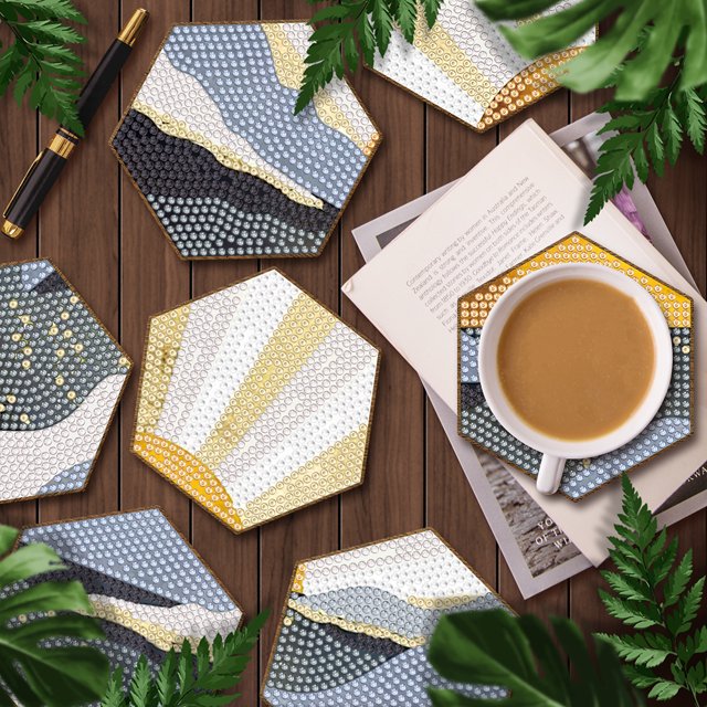 Cuadros Decorativos 7 posavasos de cristal para bebidas con forma de panal DIY creativa para protección de mesa Wdftyju embutido en tela