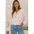 thumbnail image 1 of Women's Pink Paisley Print Buttons Bubble Sleeve Blouse, 1 of 5