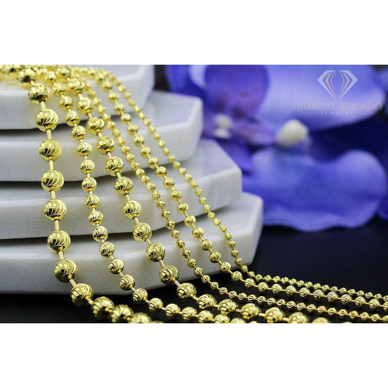 14k Yellow Gold Moon Cut Ball Bead Chain Italian Necklace 