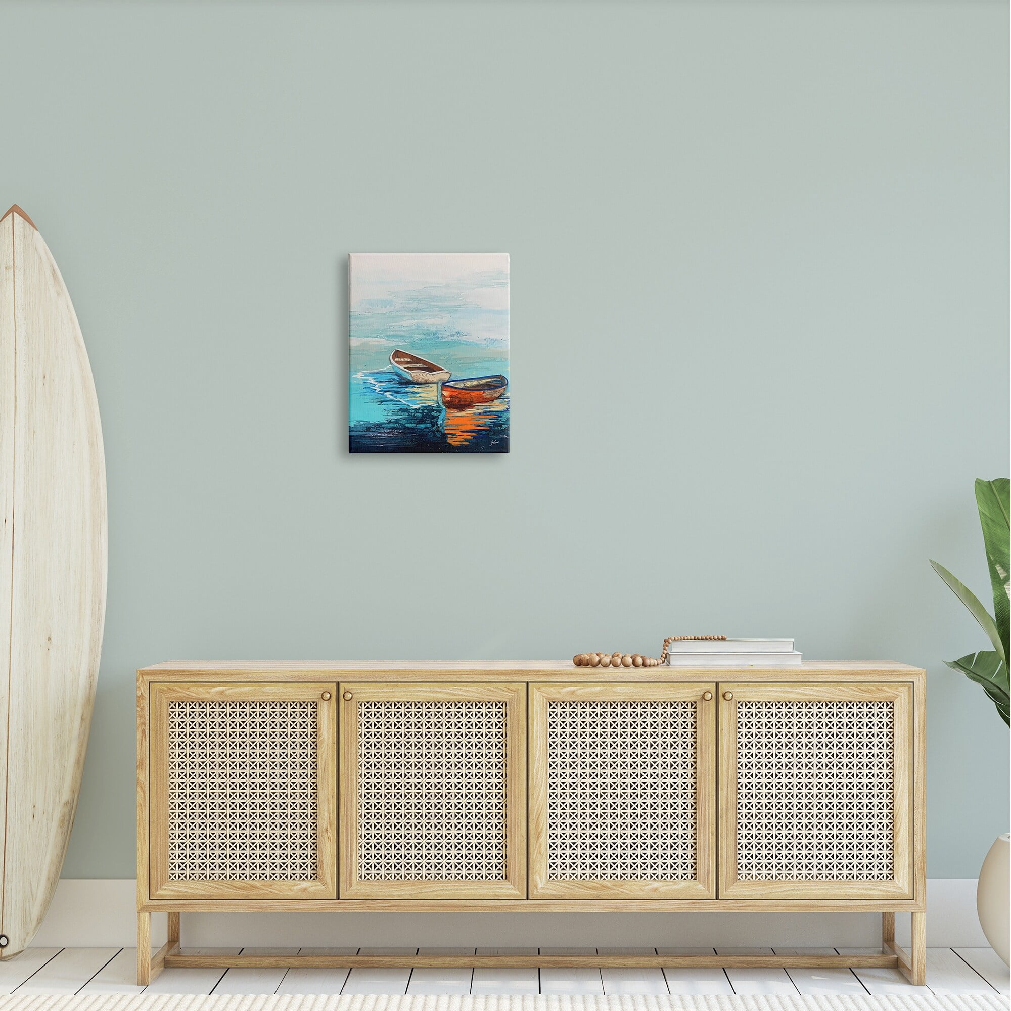 Stupell Industries Quiet Boats Drifting Vivid Ocean Surface Reflection Painting Gallery Wrapped Canvas Print Wall Art, Design by Stacy Gresell