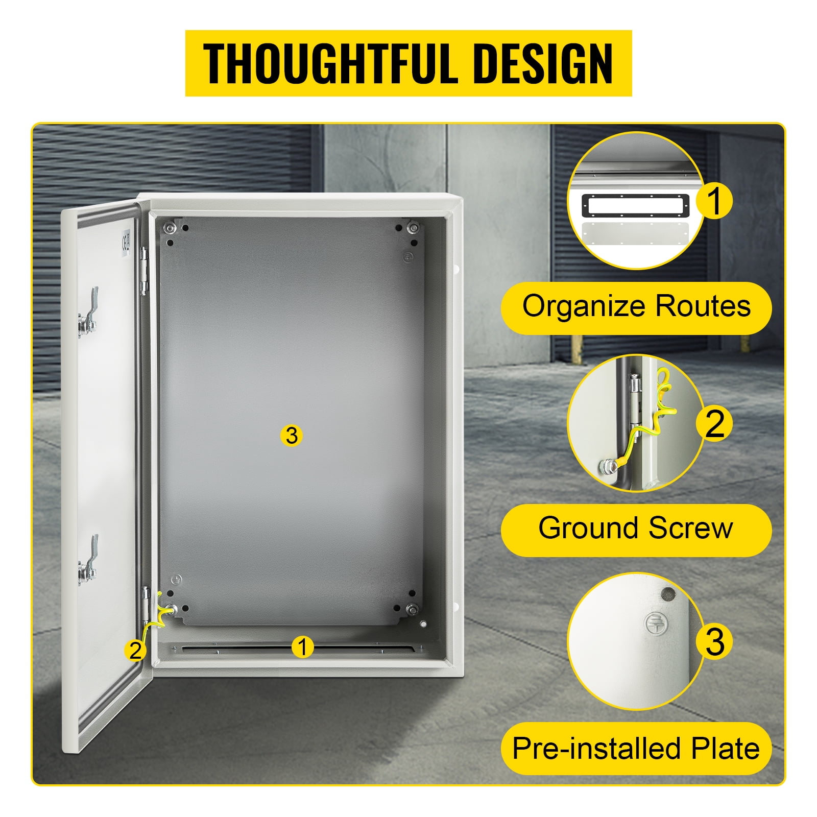 VEVOR SPT Gray 24"x16"x10", 1 Gang Hinged Carbon Steel Junction Electrical Box