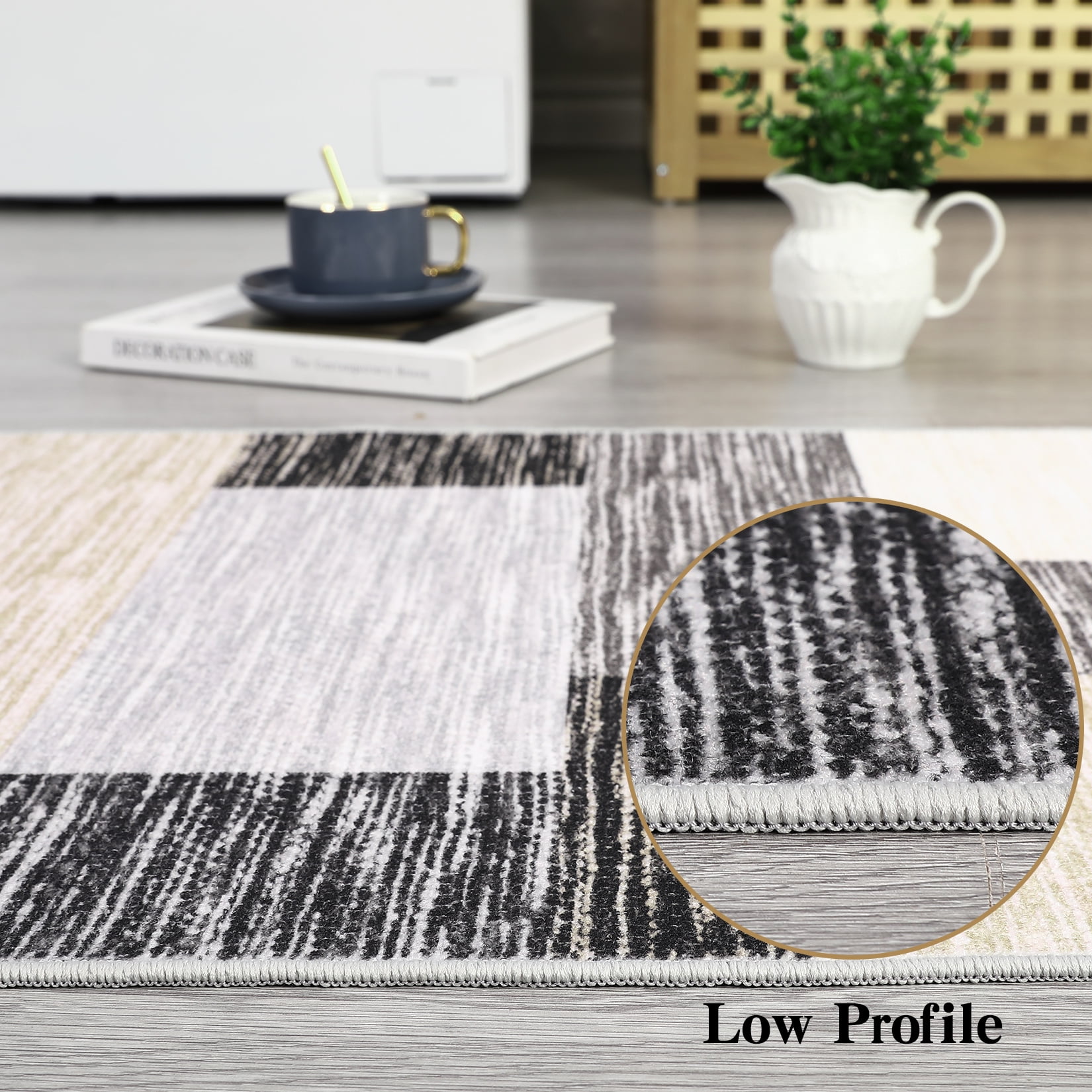 Hasoo 4' x 6' Area Rug for Living Room Modern Geometric Washable Rug Patchwork Indoor Low Pile Throw Carpet for Dorm, Camel/Gray