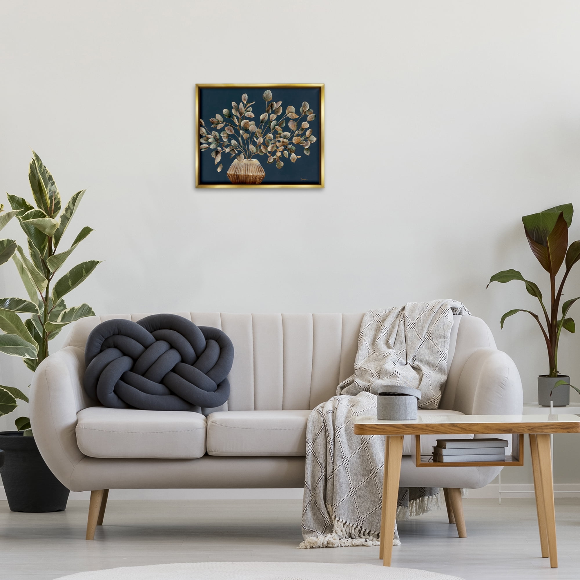 Stupell Industries Rustic Eucalyptus Leaves Botanical & Floral Painting Gold Floater Framed Art Print Wall Art, 21 x 17