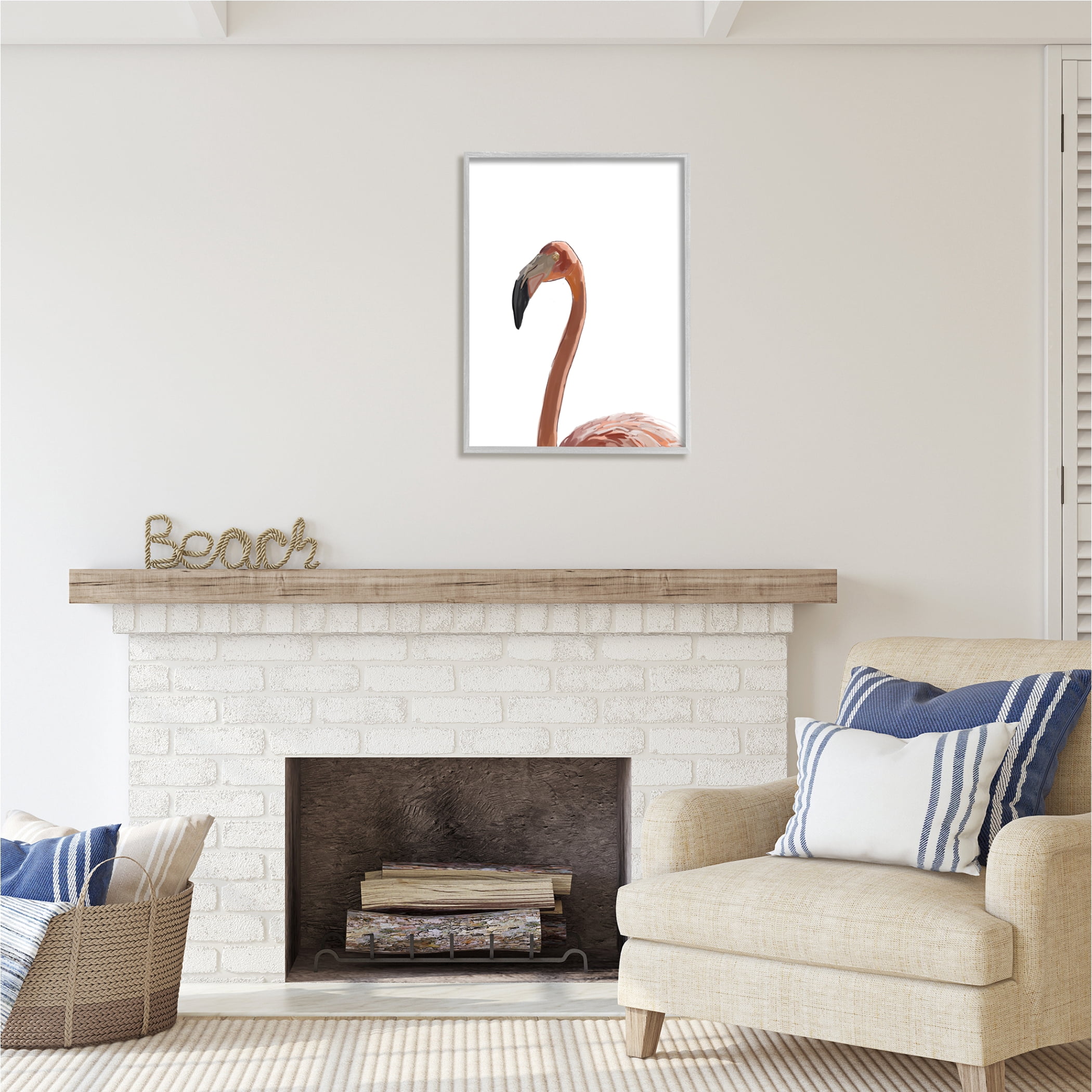 Stupell Industries Minimal Flamingo Portrait Animals & Insects Painting Gray Framed Art Print Wall Art, 24 x 30