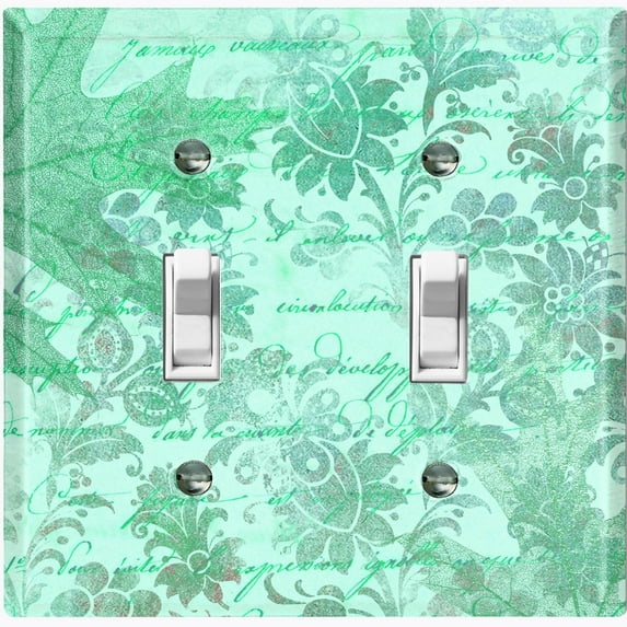 Metal Light Switch Plate Outlet Cover (Teal Leaf Letter Damask LET010)