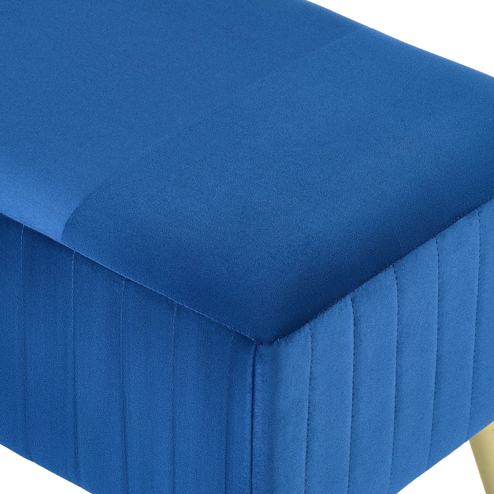 46" Upholstered Velvet Bench, Extra-Long Ottoman Footrest Stool with Padded Seat and Golden Metal Legs, Modern End of Bed Bench for Bedroom Entryway Living and Dining Room Hallway More, Blue