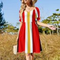 thumbnail image 2 of Retro American Football Stripes Kansas rojo blanco amarillo vestido de manga corta traje de festival ropa de verano para mujer 2025, 2 of 6