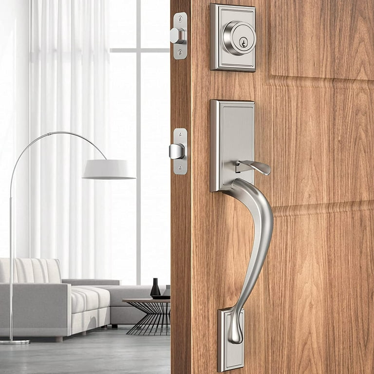 Front Door Handle, Brightify Handleset with Door Lever, Single Cylinder  Reversible Door Lock Set with Handle Lever, Matte Black Door Handles  (Square