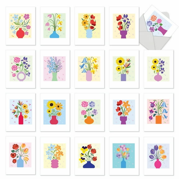 The Best Card Company 20 Assorted Blank Note Cards Bulk Box Set 4 x 5.12 Inch with Envelopes (20 Designs, 1 Each) Garden Addition AM10331OCB-B1x20
