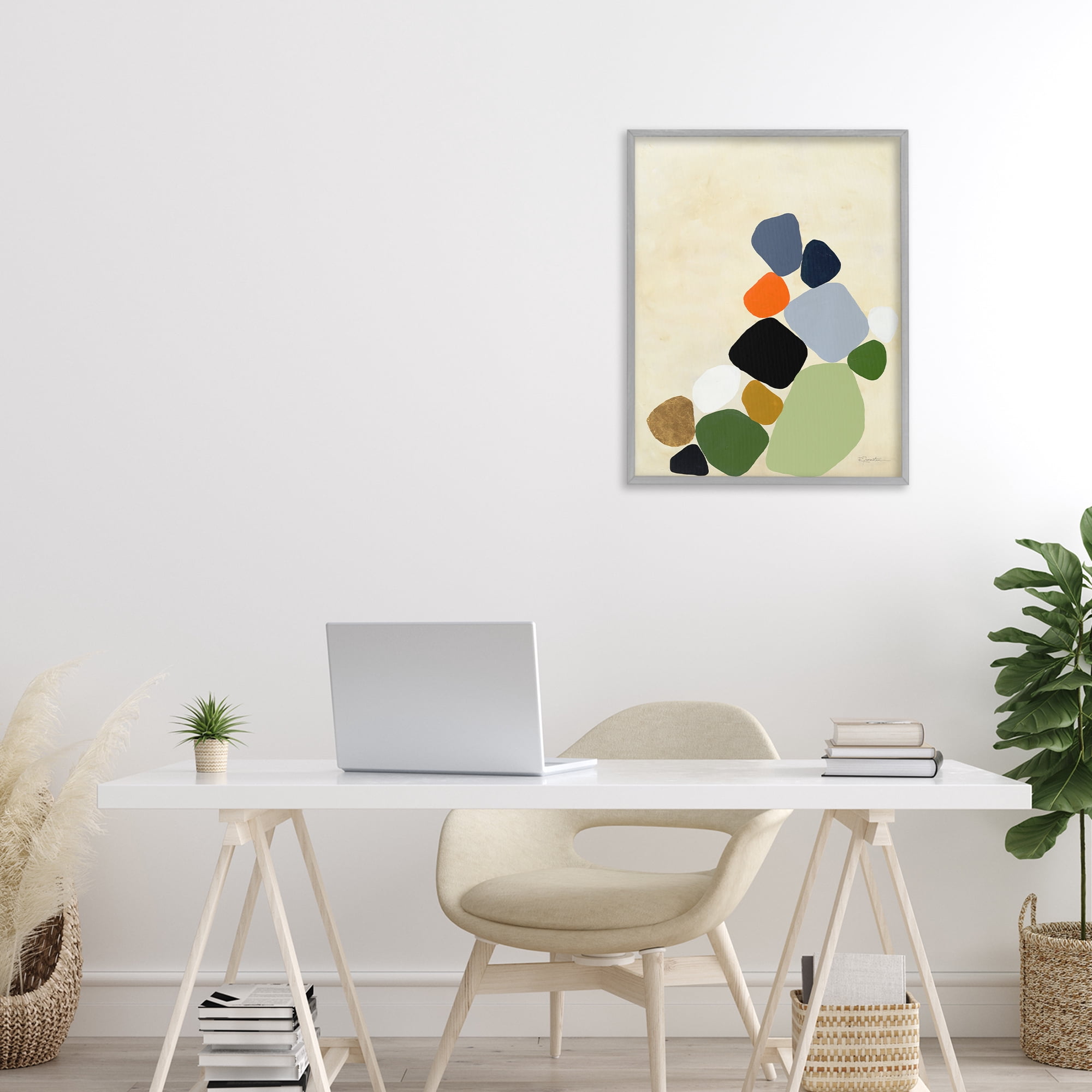 Stupell Industries Cluster of Minimal Pebbles Gray Framed Giclee Art, design by Ruth Fromstein