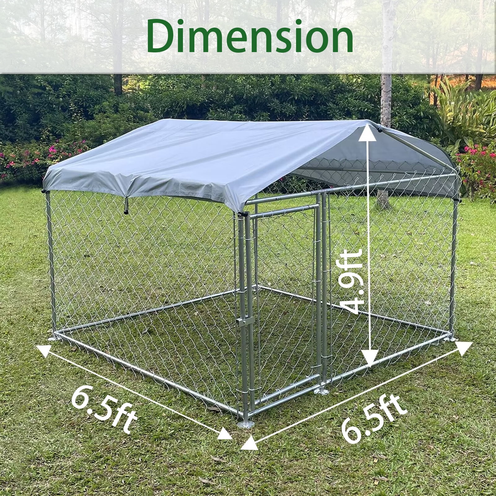 Jarbalai 6.5 x 6.5ft Large Dog Kennel for Outside, Heavy Duty Metal Dog Run Cage Pet Fence Enclosure Playpen with Waterproof Cover