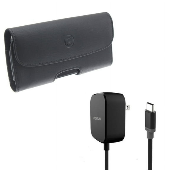 Black Leather Phone Case w 15W Adaptive Fast Quick Home Charger 5ft Long Cable Turbo Charging E9N for Acer Liquid Jade Primo - ASUS ROG Phone, ZenFone AR 4 Pro - Blackberry Motion