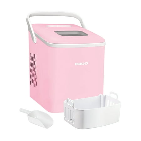 Igloo IGLICEB26HNPK 26-Pound Automatic Self-Cleaning Portable Countertop Ice Maker Machine With Handle, Pink