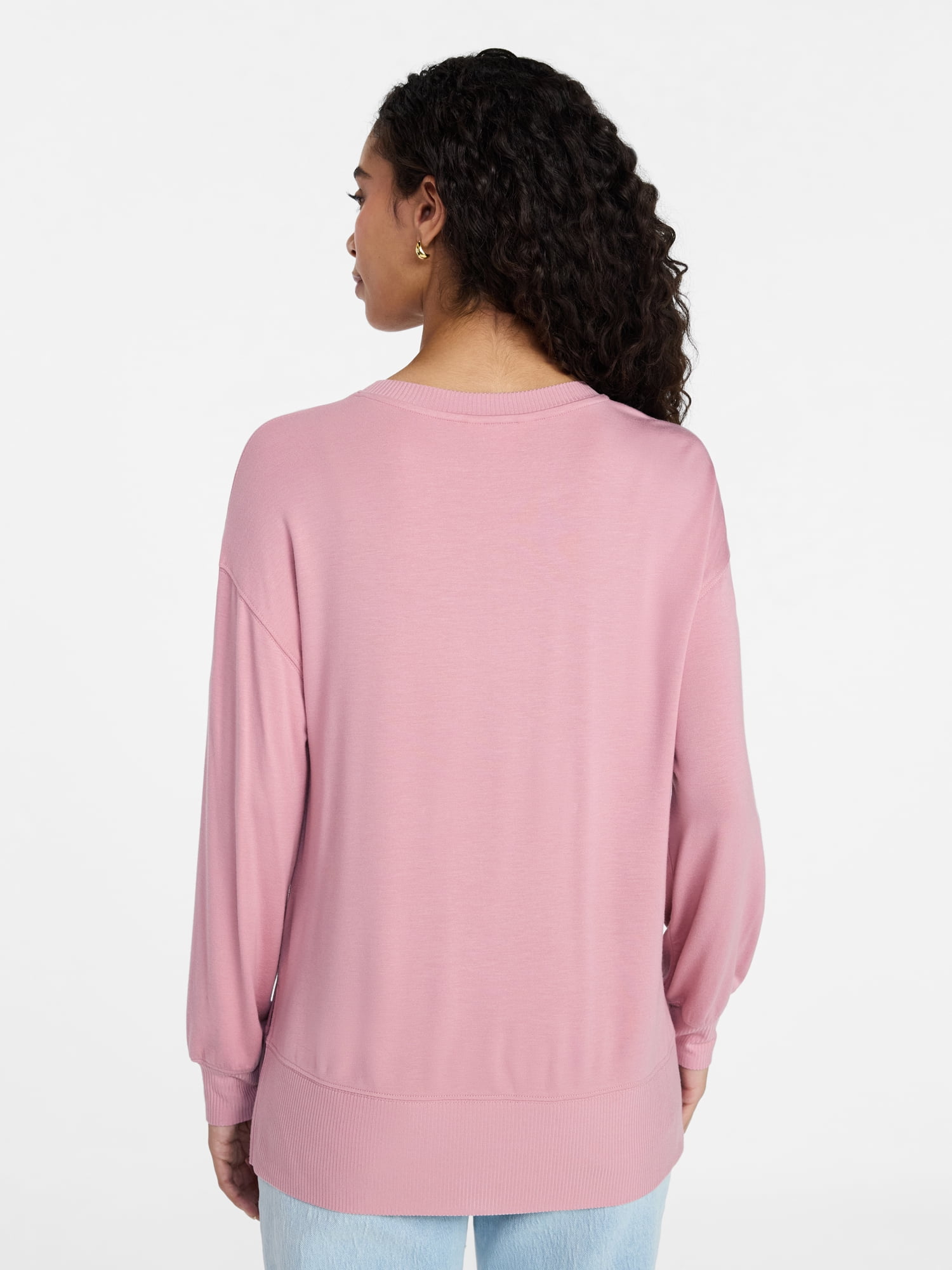 Time and Tru Women's French Terry Tunic Top with Long Sleeves, Sizes XS-XXXL