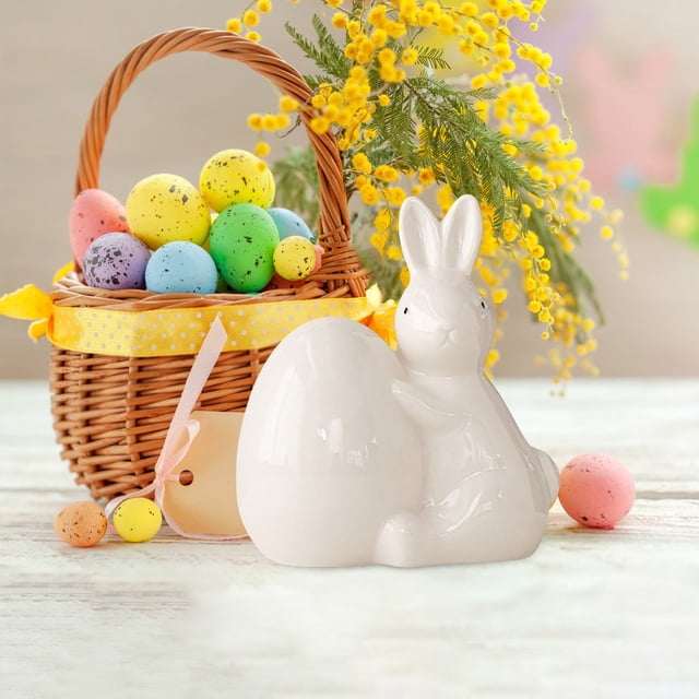 Dsscvnef Cute Ceramic Easter Bunny Figurine Small Porcelain Rabbit Statue Spring Home Tabletop Collectible Holiday Ornament Desktop Decoration