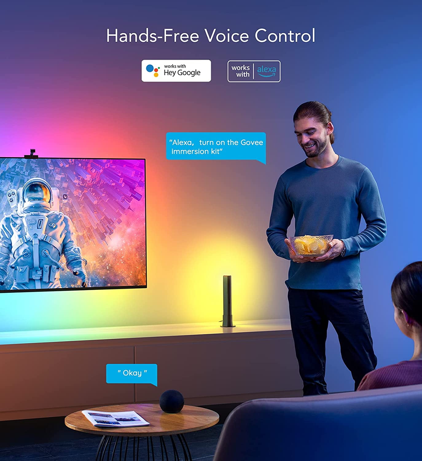 Govee T1 Pro RGBICWW TV Light Kit With Camera,1080p Color sense Camera, LED TV backlights, and 2 LED RGB light bars, Individual Control of LED Groups,Voice And APP Control,Home Theatre,55-65 Inch TVs